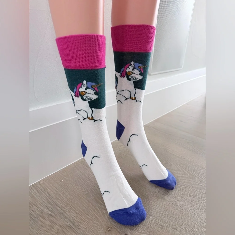 New Unicorn Patterned Socks - Pink, Green, White, Blue